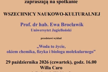 Zaproszenie  na spotkanie Wszechnicy PAU  dnia 29 października 2026,   o godz.16.00 w willi Caro